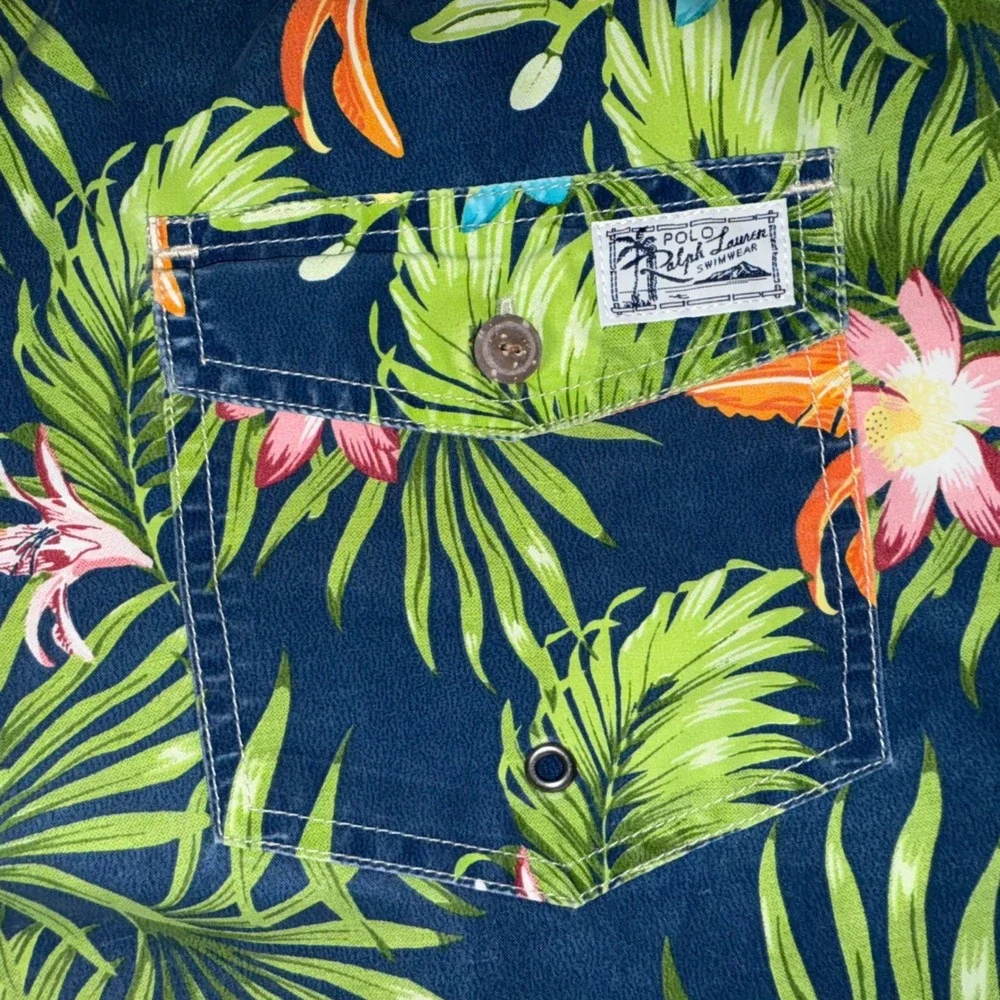 Polo Ralph Lauren Swim Trunks Blue Floral Tropical Lined Swimsuit‎ Shorts Size L